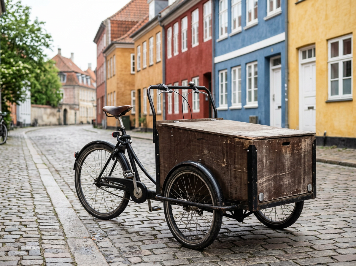 Ladcykel med kasse og regnkaleche